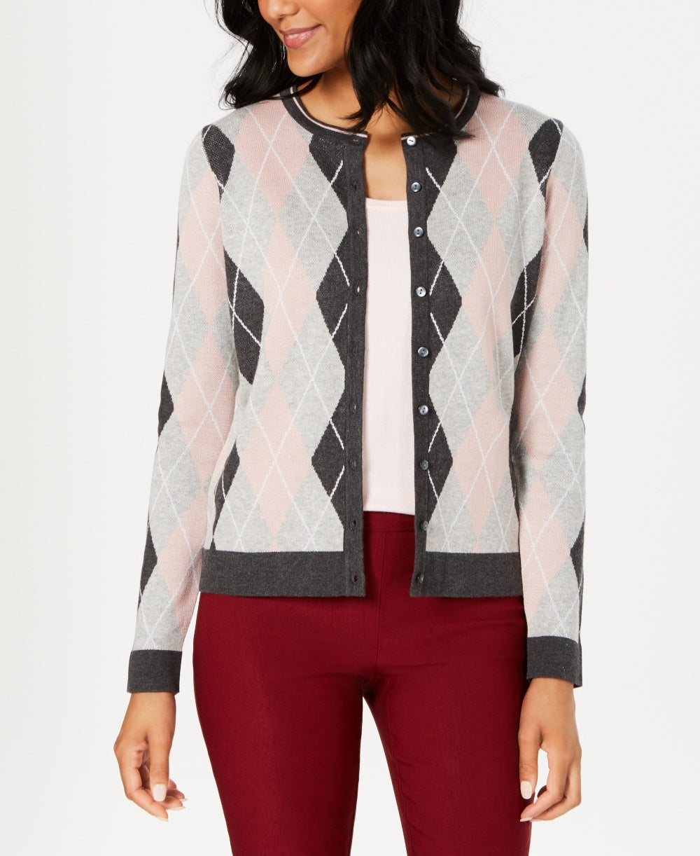 Charter Club Women's Argyle Knit Cardigan Dark Gray Size X-Small