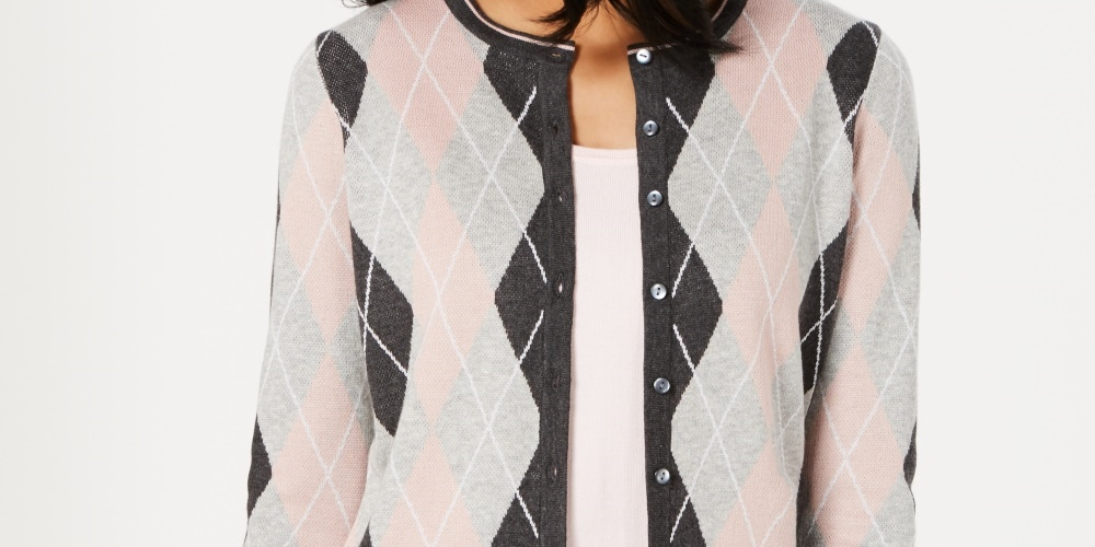 Charter Club Women's Argyle Knit Cardigan Dark Gray Size X-Small