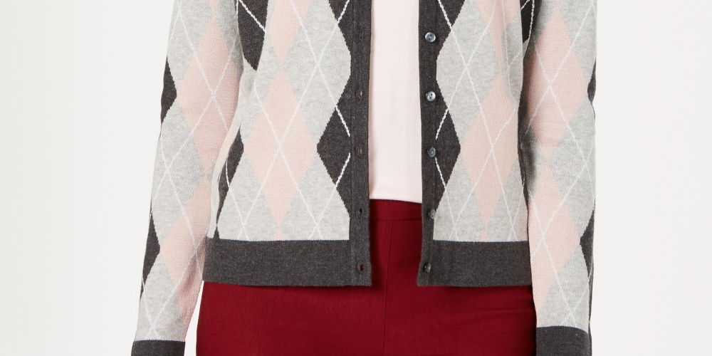 Charter Club Women's Argyle Knit Cardigan Dark Gray Size X-Small