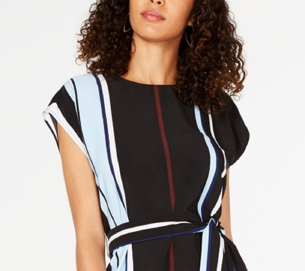 Alfani Women's Belted Striped Midi Dress Black Size 2 Petite