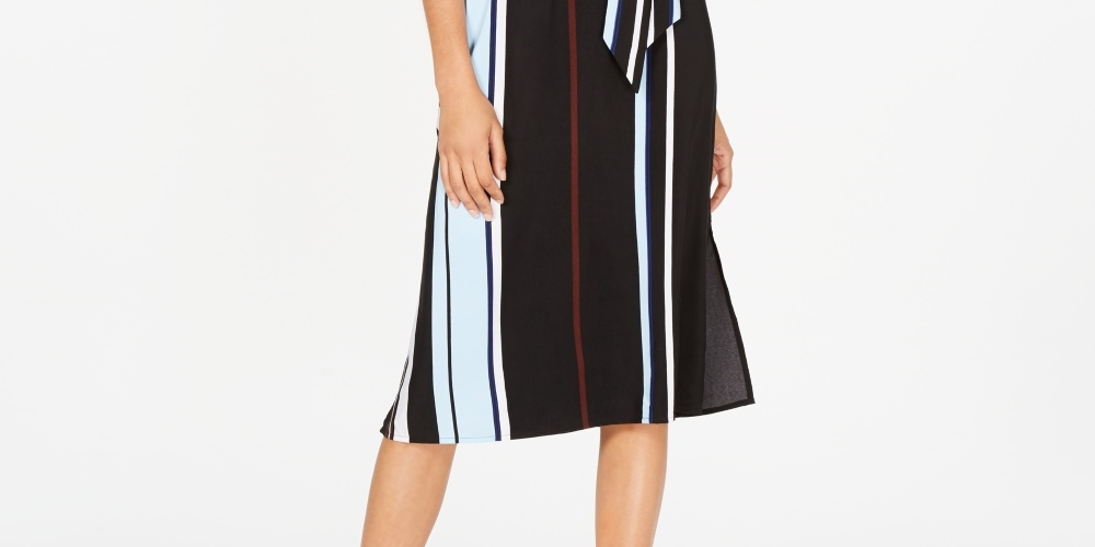 Alfani Women's Belted Striped Midi Dress Black Size 2 Petite