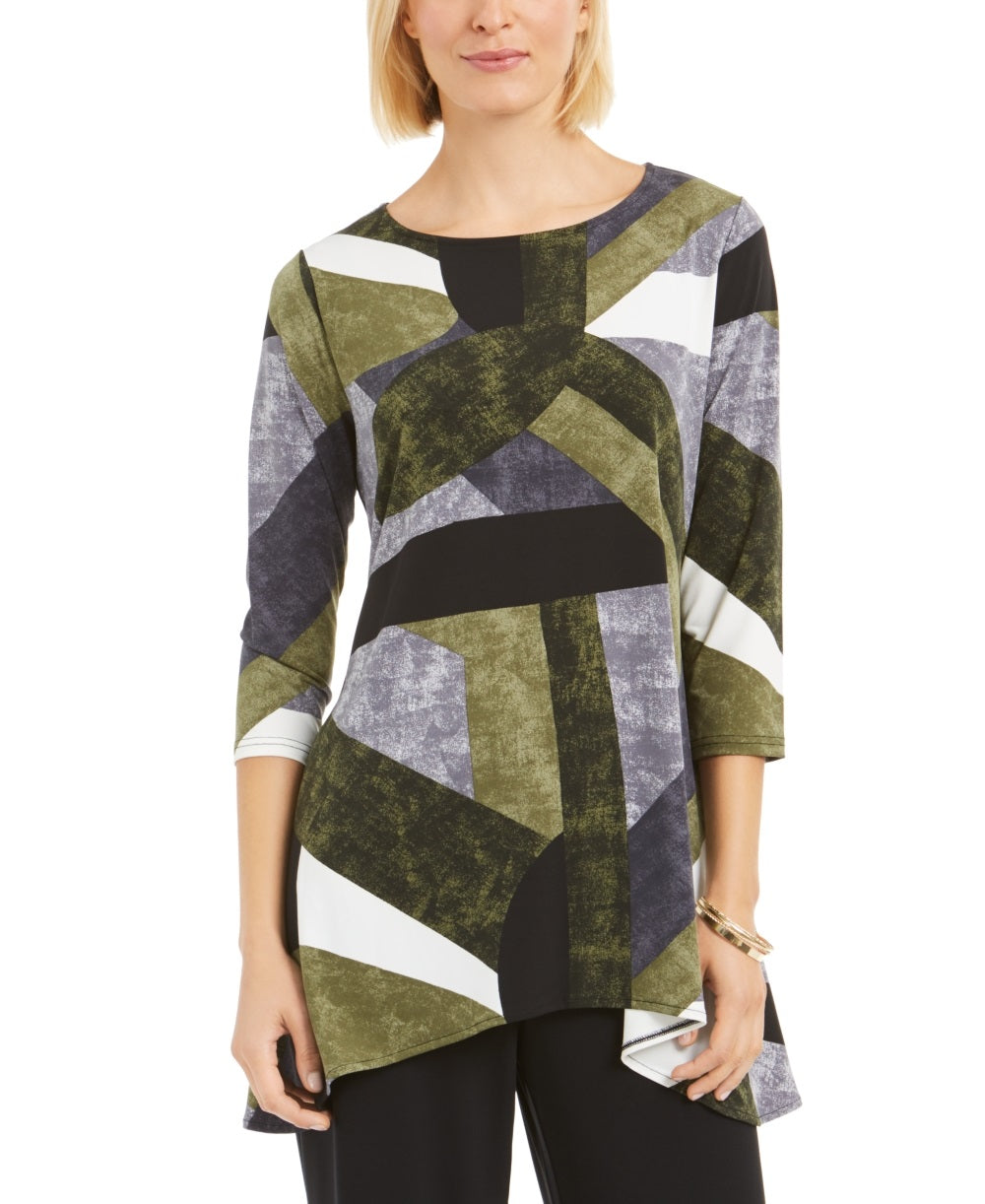 Alfani Women's Printed Swing Top Green Size PXL