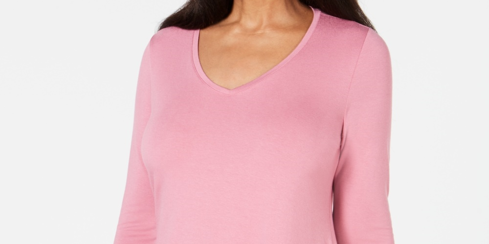 JM Collection Women's V-Neck Handkerchief-Hem Top Pink Size Large