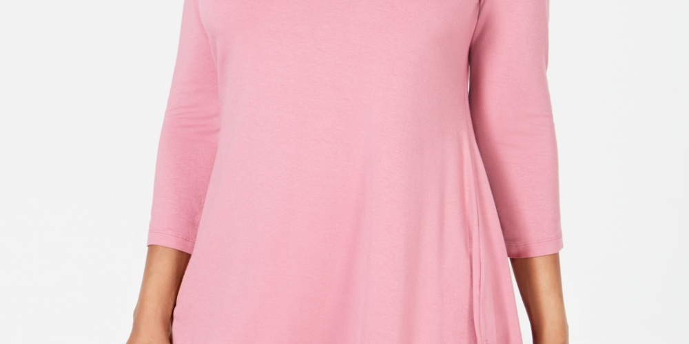 JM Collection Women's V-Neck Handkerchief-Hem Top Pink Size Large
