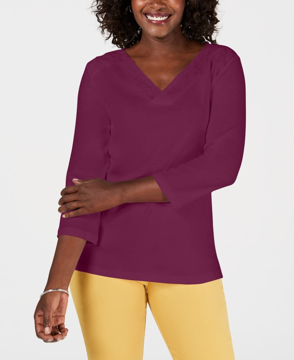 Karen Scott Women's Eyelet Trim Top Purple Size XX-Large