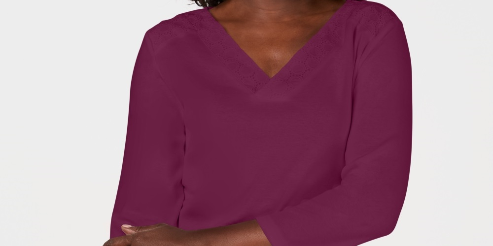 Karen Scott Women's Eyelet Trim Top Purple Size XX-Large
