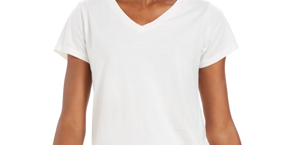 Style & Co Women's Burnout V Neck T-Shirt White Size Small