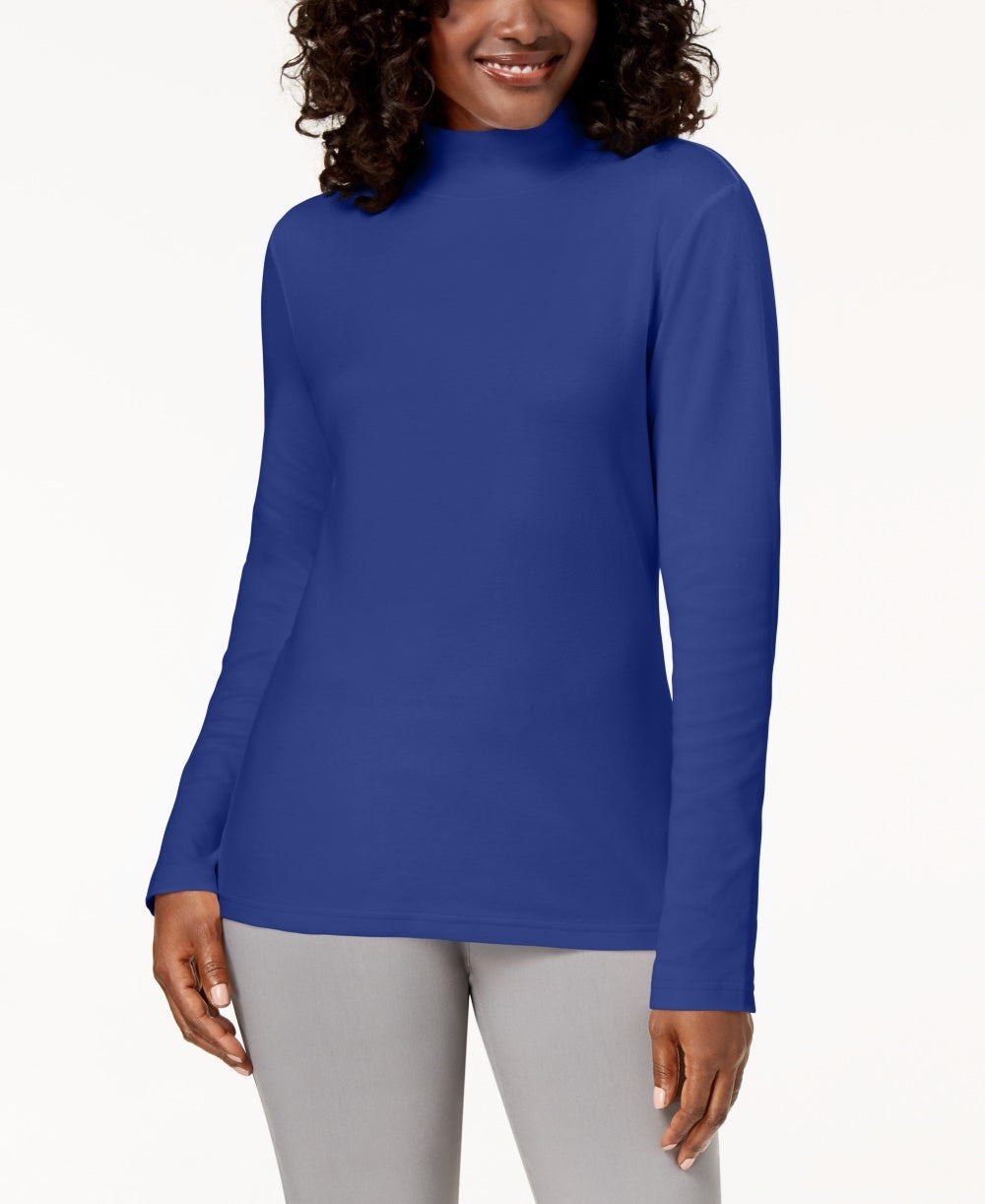 Karen Scott Women's Cotton Mock-Neck Top Blue Size XX-Large