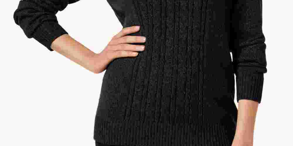 Karen Scott Women's Button Trim Mock Neck Sweater Black Size Small