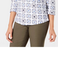 Charter Club Women's 3/4 Sleeve Printed Top White Size Petite L