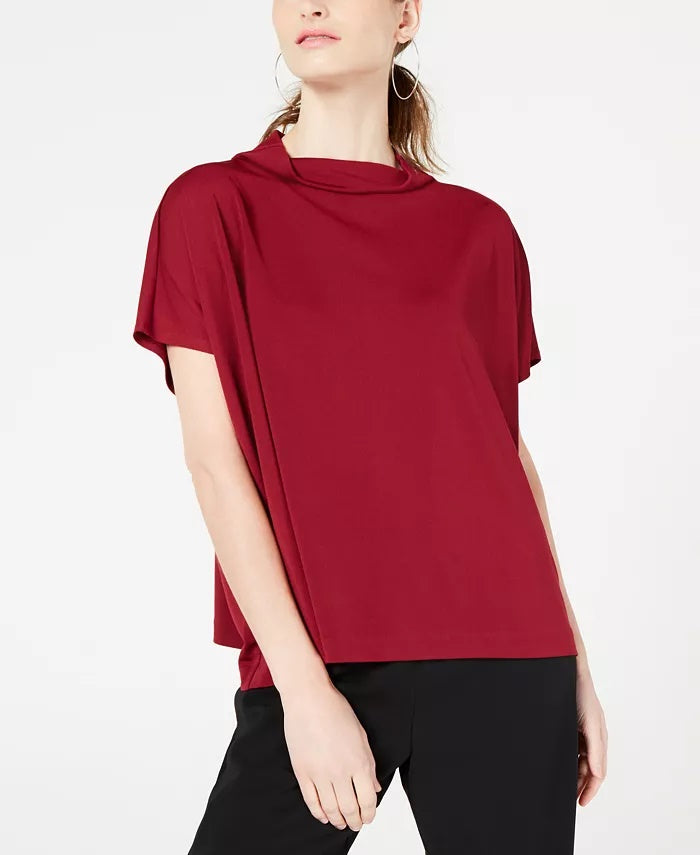 Alfani Women's Cowl Mock-Neck Top Wine Size Petite Small