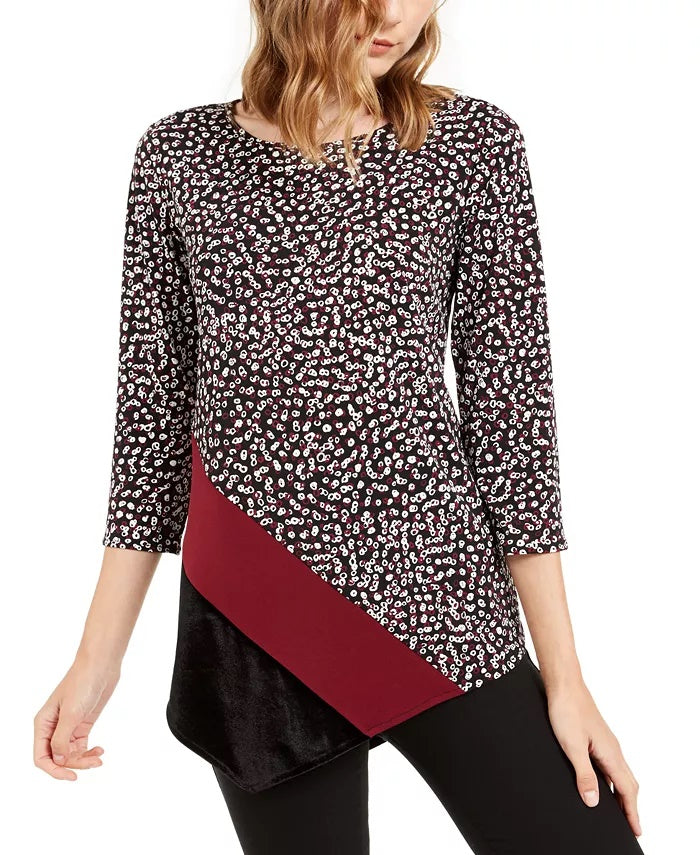Alfani Women's Colorblocked Asymmetrical Hem Top Black Size Petite XL