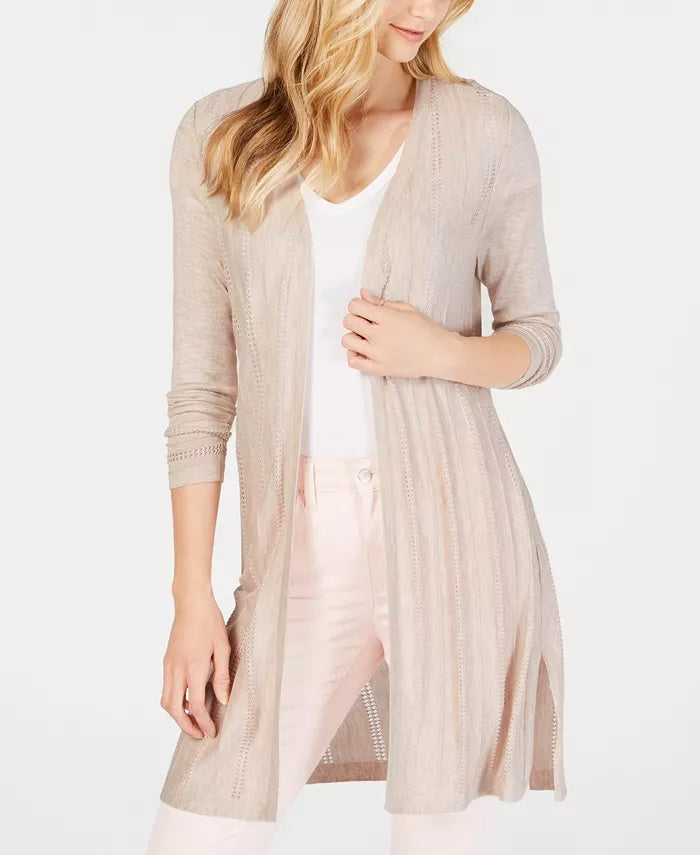 Charter Club Women's Textured-Knit Open Cardigan White- Size Large