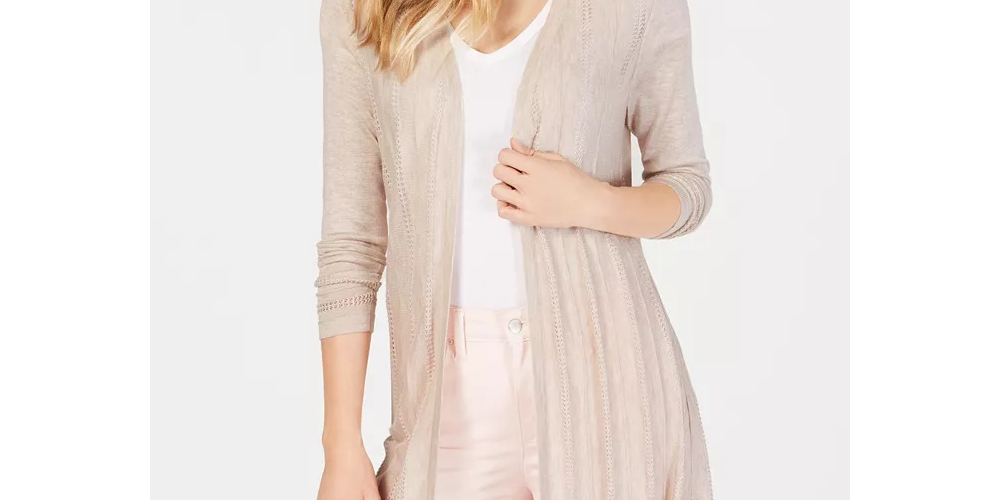 Charter Club Women's Textured-Knit Open Cardigan White- Size Large