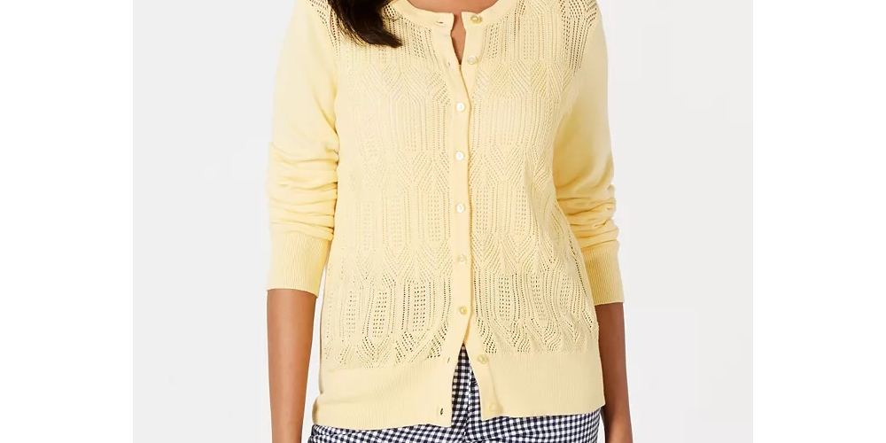 Charter Club Women's Pointelle-Knit Cardigan Navy Size XX-Large
