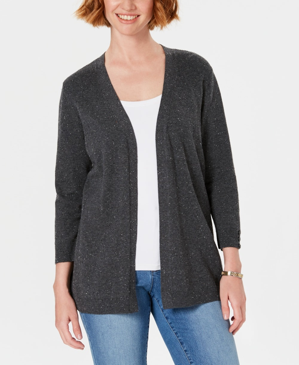 Karen Scott Women's Ribbed Yoke Cardigan Sweater Gray Size Small