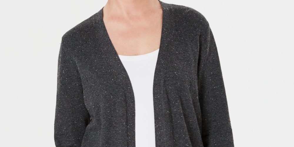 Karen Scott Women's Ribbed Yoke Cardigan Sweater Gray Size Small
