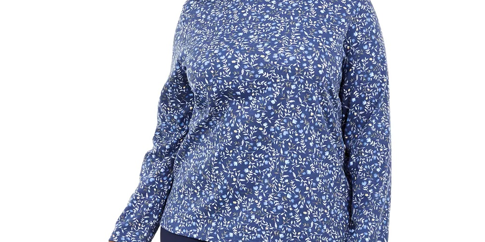 Karen Scott Women's Plus Size Floral-Print Mock-Neck Top Blue Size 0X