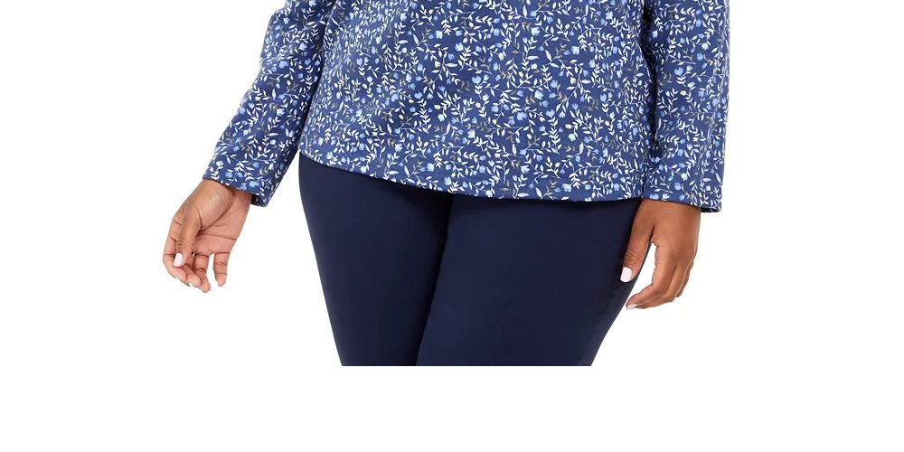 Karen Scott Women's Plus Size Floral-Print Mock-Neck Top Blue Size 0X