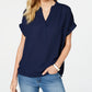 Charter Club Women's Split Neck Short Sleeve Top  Blue Size Petite Medium