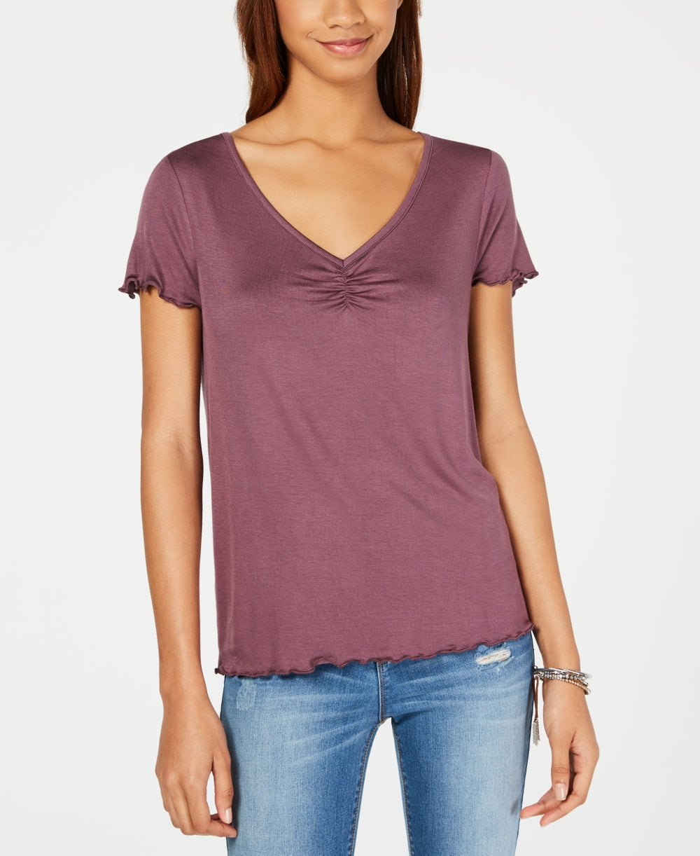 Hippie Rose Junior's Ruched T-Shirt Purple Size Medium