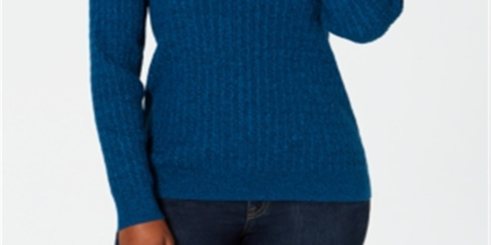 Karen Scott Women's Cotton Cable Knit Keyhole Sweater Blue Size Petite Small