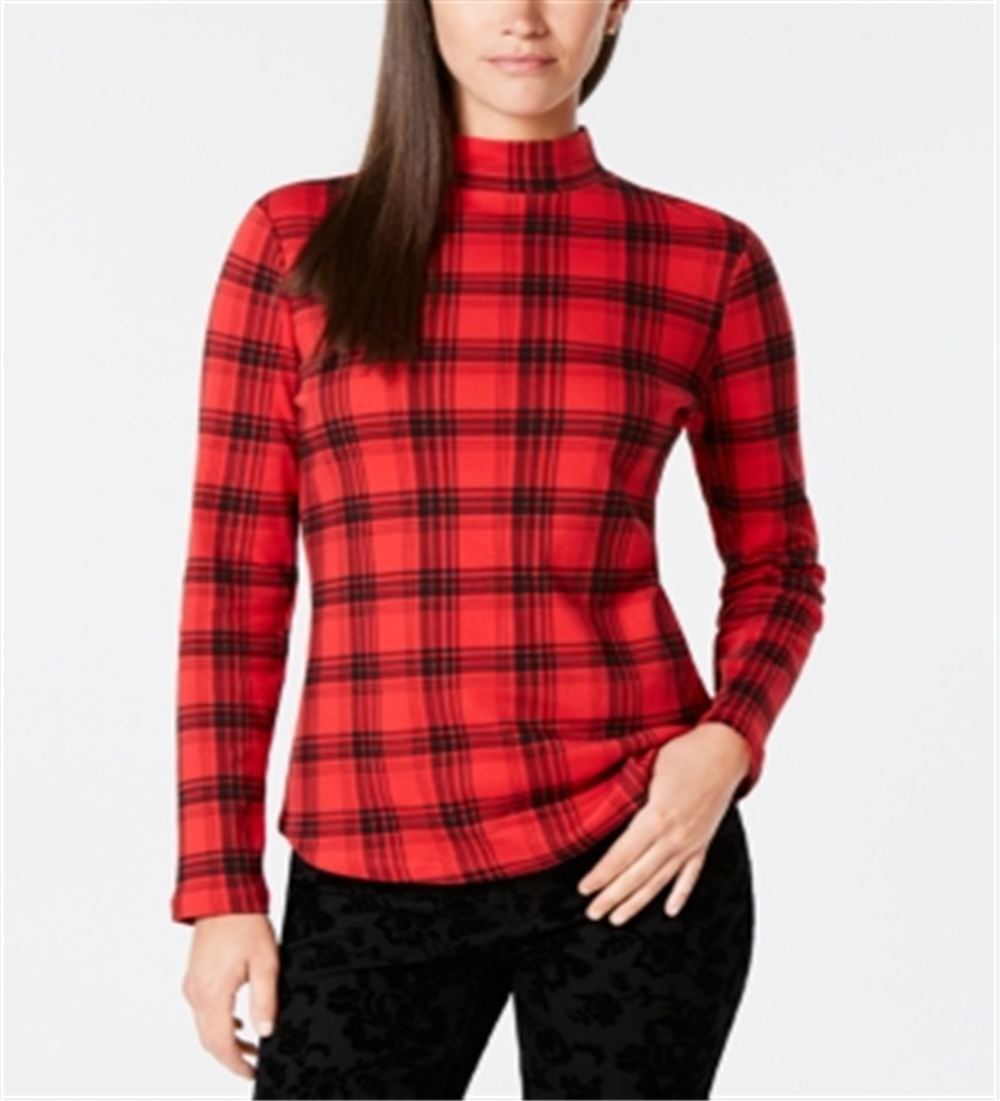 Charter Club Women's Cotton Plaid Top Red Size X-Large