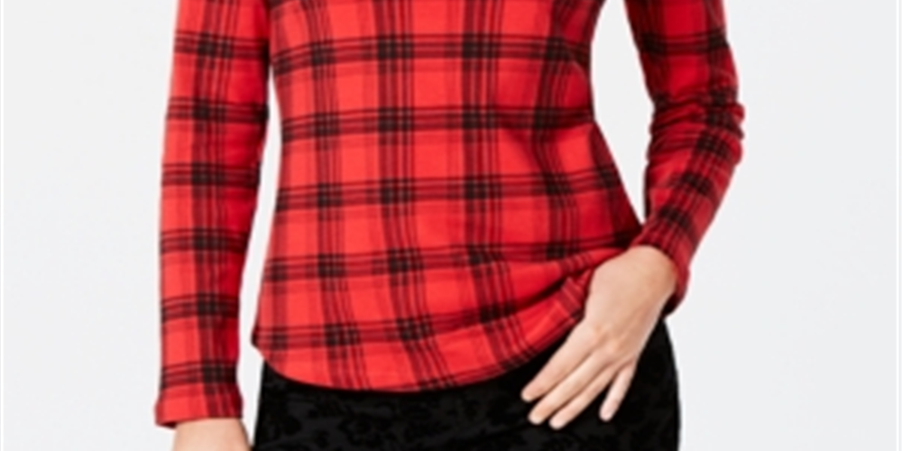 Charter Club Women's Cotton Plaid Top Red Size X-Large