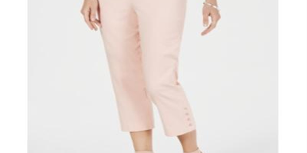 JM Collection Women's Button-Hem Tummy-Control Capris Pink Size Small