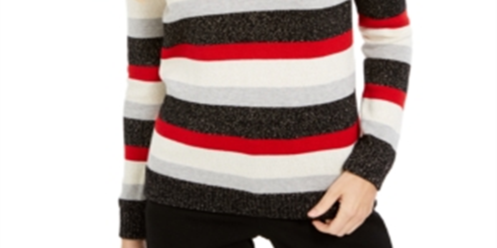 Charter Club Women's Striped Crewneck Sweater Black Size X-Small