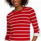 Maison Jules Women's Striped Bow-Trim Sweater Bright Red Size Small