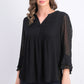 Charter Club Women's Double-Ruffle Textured Pintuck Top Black Size X-Large