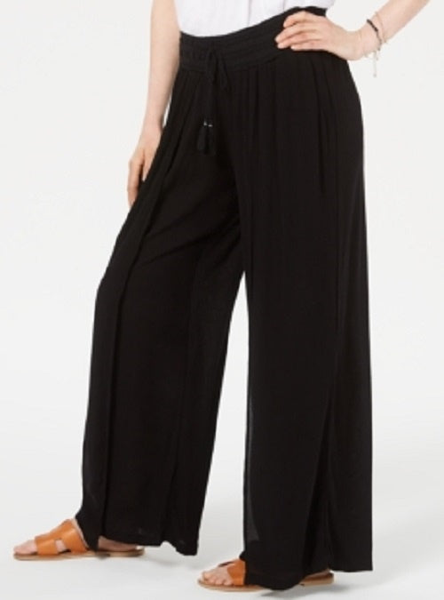 Style & Co Women's Textured Tie-Waist Wide-Leg Pants Black Size X-Large
