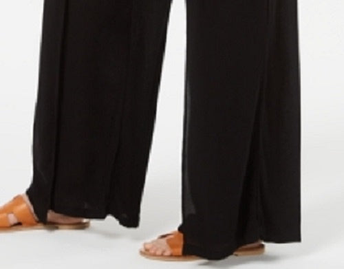 Style & Co Women's Textured Tie-Waist Wide-Leg Pants Black Size X-Large