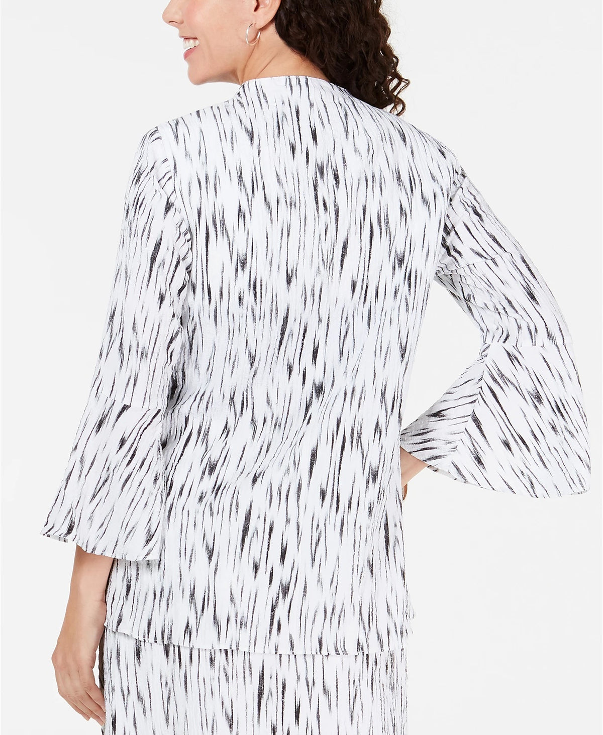 JM Women's Collection Crinkle Texture Bell-Sleeve Jacket White Size Small