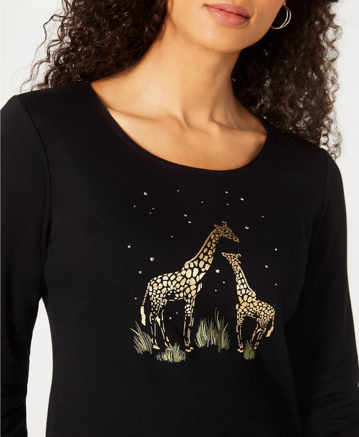 Karen Scott Women's Foil Printed Cotton Top Black Size Medium