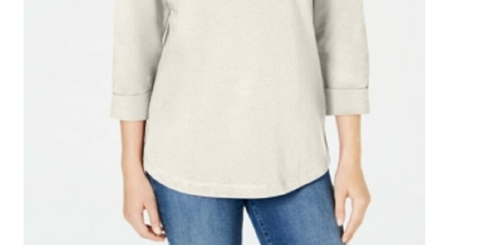 Karen Scott Women's Sport Cotton Studded 3/4 Sleeve Sweatshirt White Size Small
