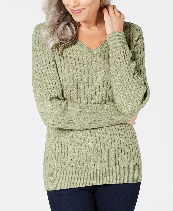 Karen Scott Women's Cotton V Neck Sweater Green Size Medium