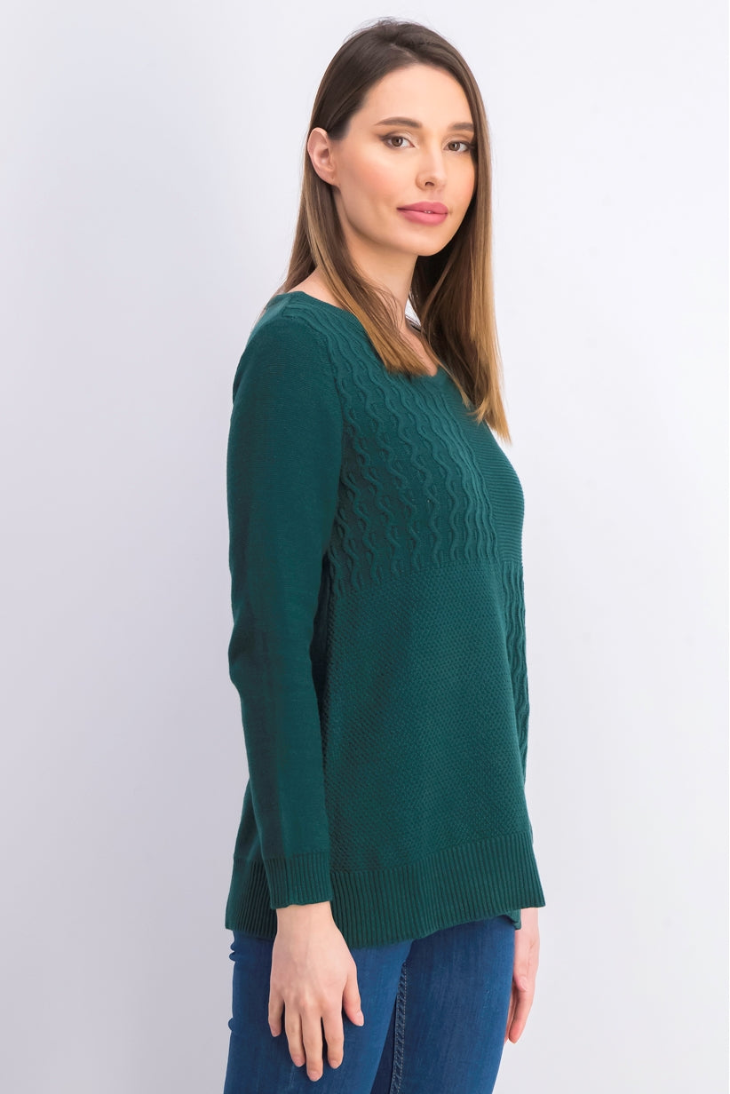 Karen Scott Women's Cotton Mixed-Stitch Sweater Green Size Extra Small
