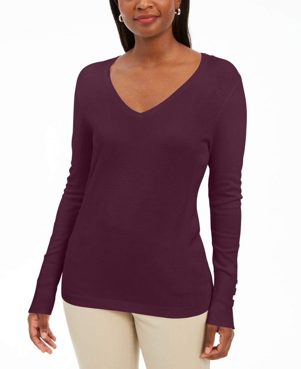 JM Collection Women's Embellished Sleeve V Neck Sweater Purple Size XX-Large