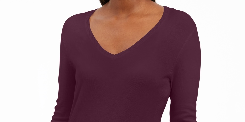 JM Collection Women's Embellished Sleeve V Neck Sweater Purple Size XX-Large