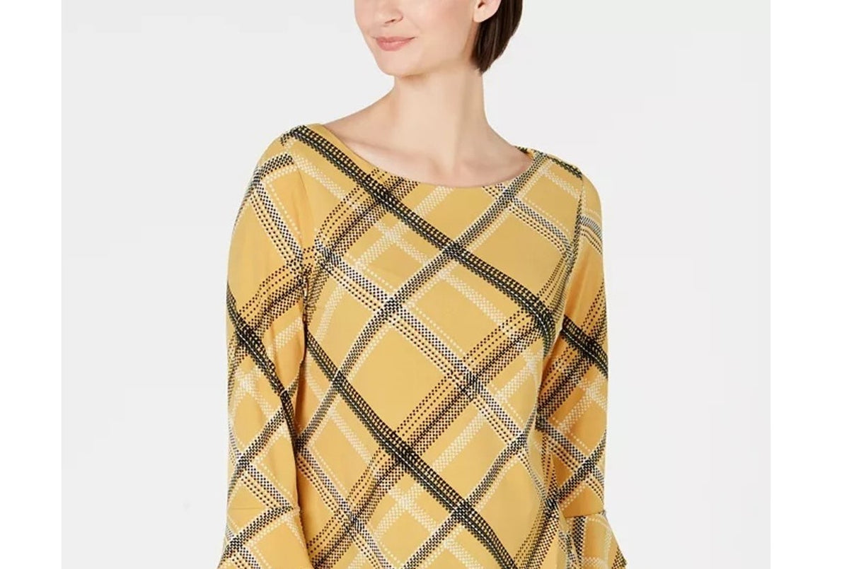 Charter Club Women's Plaid Bell-Sleeve Gold Size XX Large