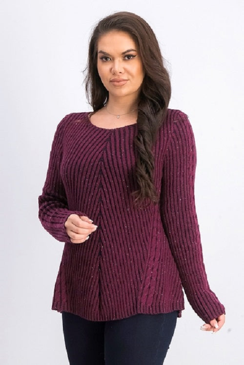 Style & Co Women's Scalloped Hem Ribbed Knit Sweater Dark Red Size Small