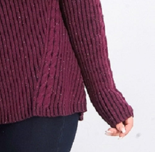 Style & Co Women's Scalloped Hem Ribbed Knit Sweater Dark Red Size Small
