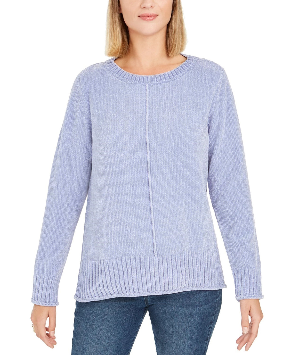 Style & Company Women's Textured Heather Long Sleeve Crew Neck Blouse Sweater Navy Size Small