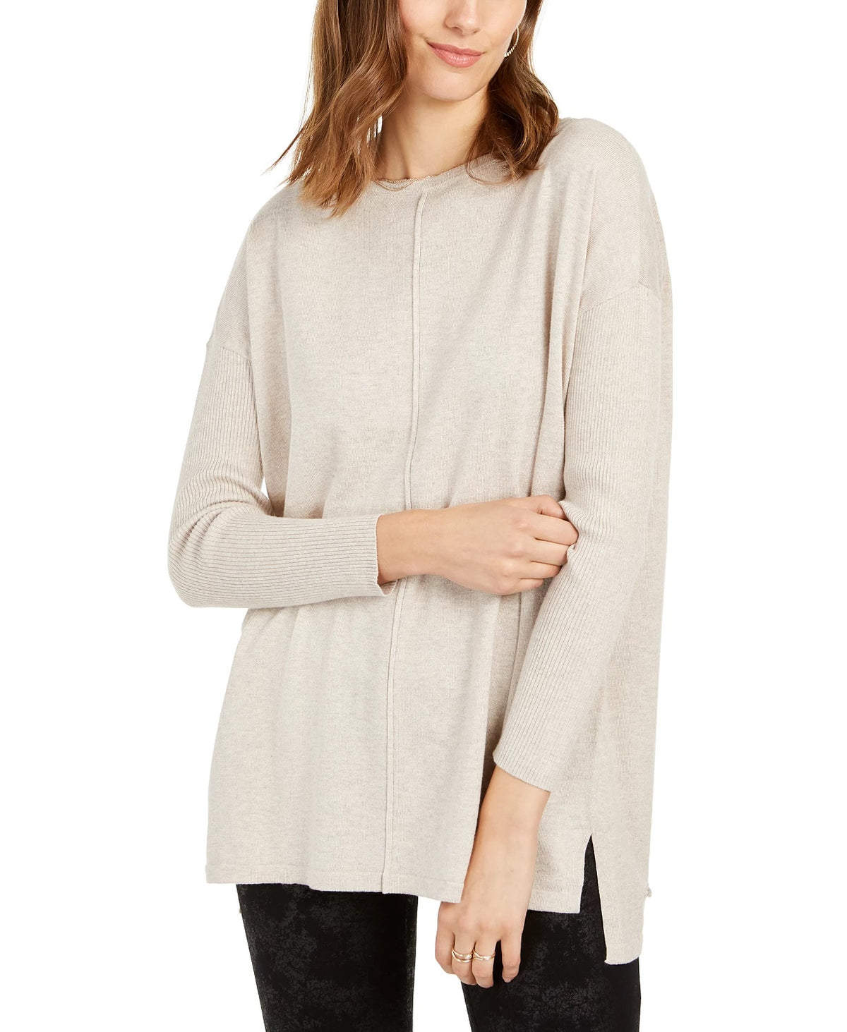 Style & Co Women's Seam-Front Tunic Sweater Purple Size Large
