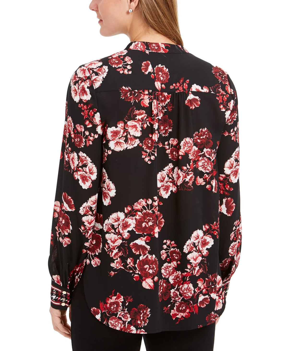 Charter Club Women's Printed Banded-Collar Blouson Top Red Size Small