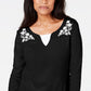 Karen Scott Women's Embroidered Cotton Layered-Look Top Black Size Small