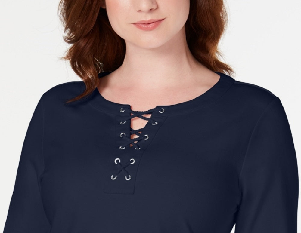 Karen Scott Women's Sport Lace-Up Sweatshirt Navy Size X-Small
