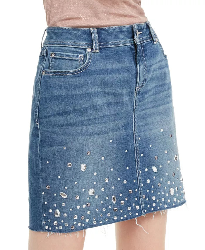 INC International Concepts Women's Embellished Denim Skirt Blue Size 4